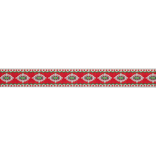 Scalloped &amp; dotted Edge Holiday Motif on Red - 5/8" - Dena Designs