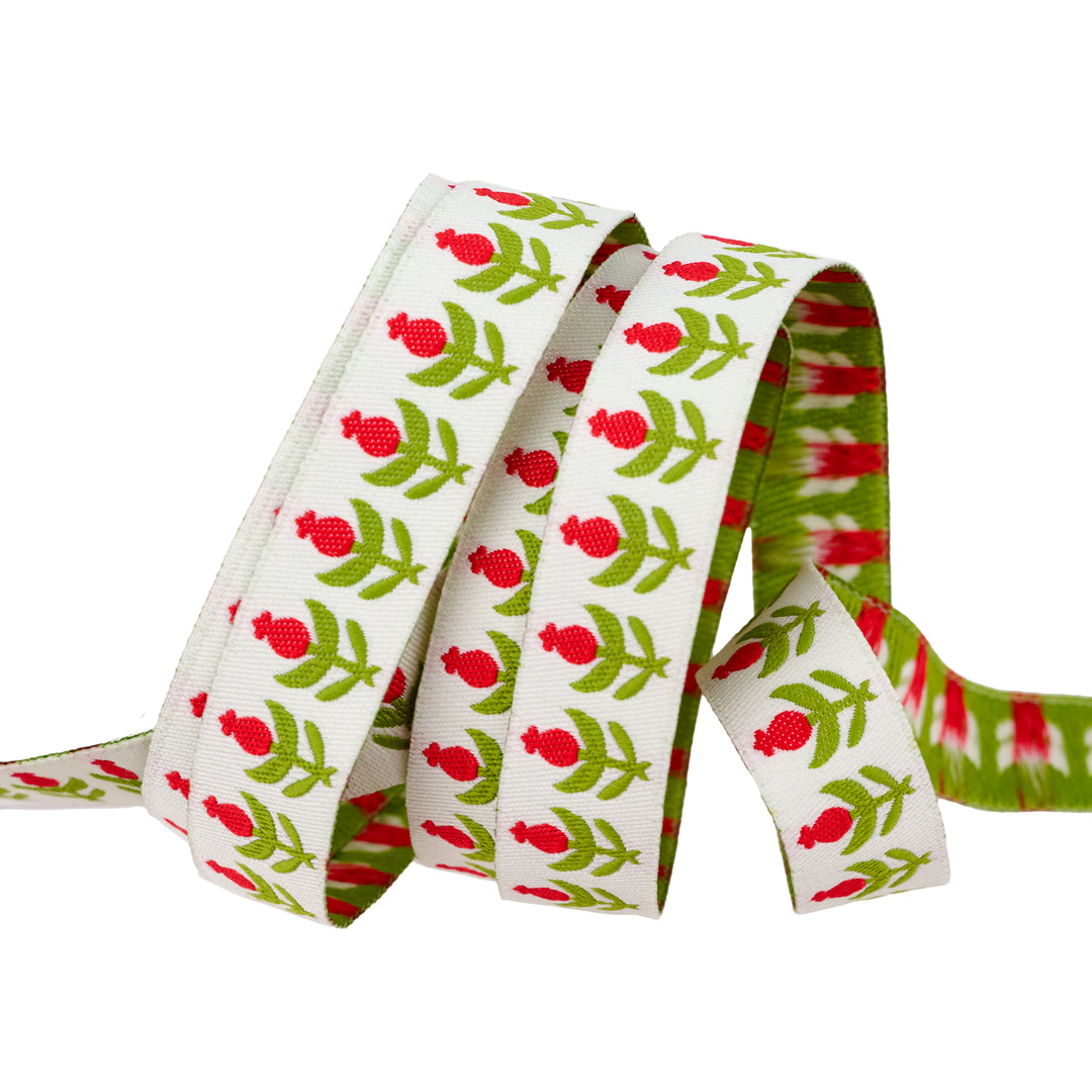 Buon Natale - Pomegranates in Ivory - 5/8" - by Joanna Figueroa - 15 Yard Spool