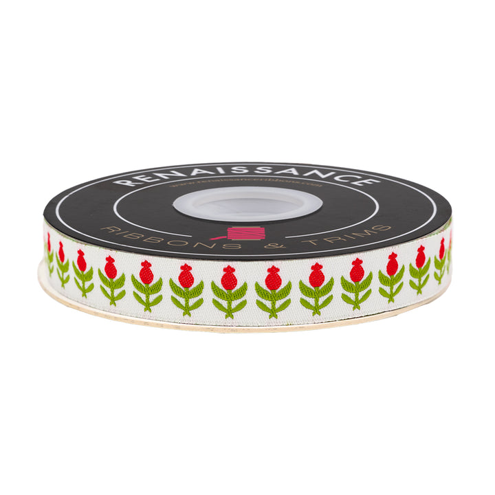 Buon Natale - Pomegranates in Ivory - 5/8" - by Joanna Figueroa - 15 Yard Spool