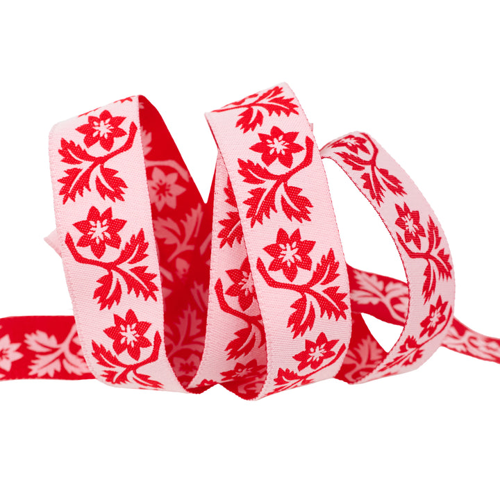 Buon Natale - Holly and Vine in Pomegranate - 7/8" - by Joanna Figueroa - 15 Yard Spool