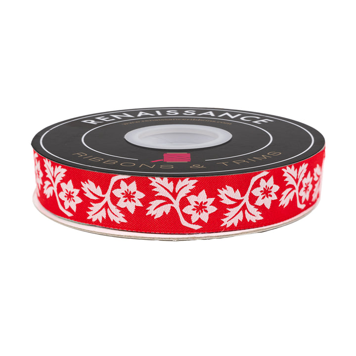 Buon Natale - Holly and Vine in Pomegranate - 7/8" - by Joanna Figueroa - 15 Yard Spool