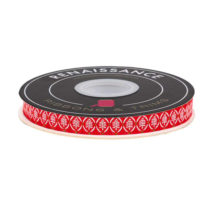 Buon Natale - Yuletide Pines in Pomegranate - 3/8" - by Joanna Figueroa - 15 Yard Spool
