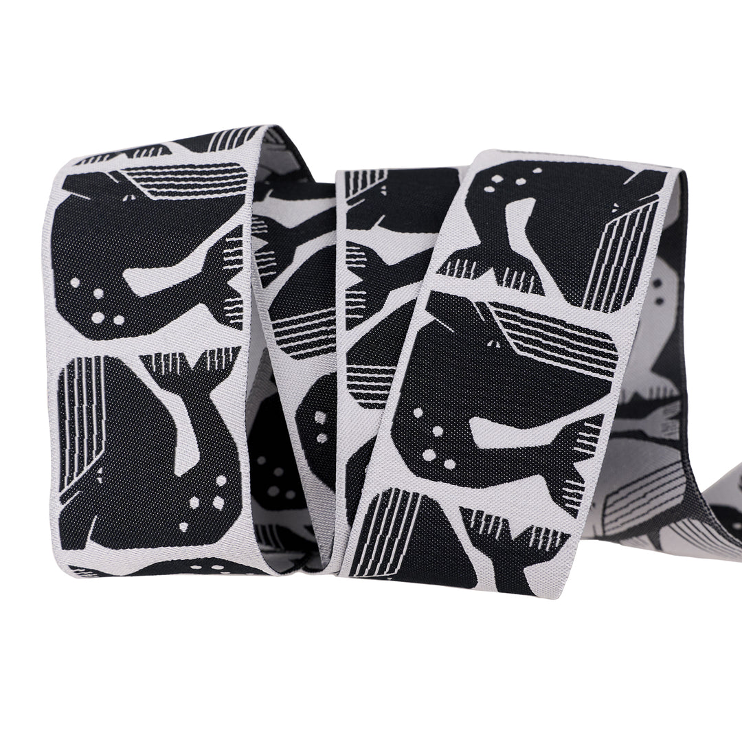 By the Seaside - Grumpy Whale in Black - 1-1/2" width - by Loes Van Oosten - 15 Yard Spool