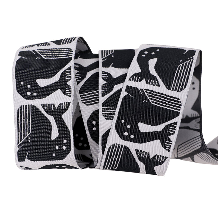 By the Seaside - Grumpy Whale in Black - 1-1/2" width - by Loes Van Oosten - 15 Yard Spool