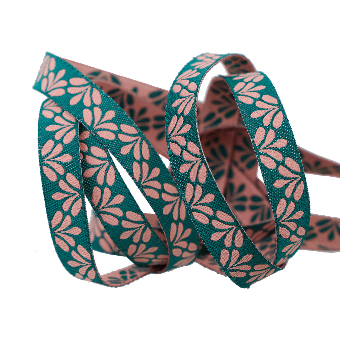 Flora in Teal - 3/8" width - Savannah - 15 yard Spool