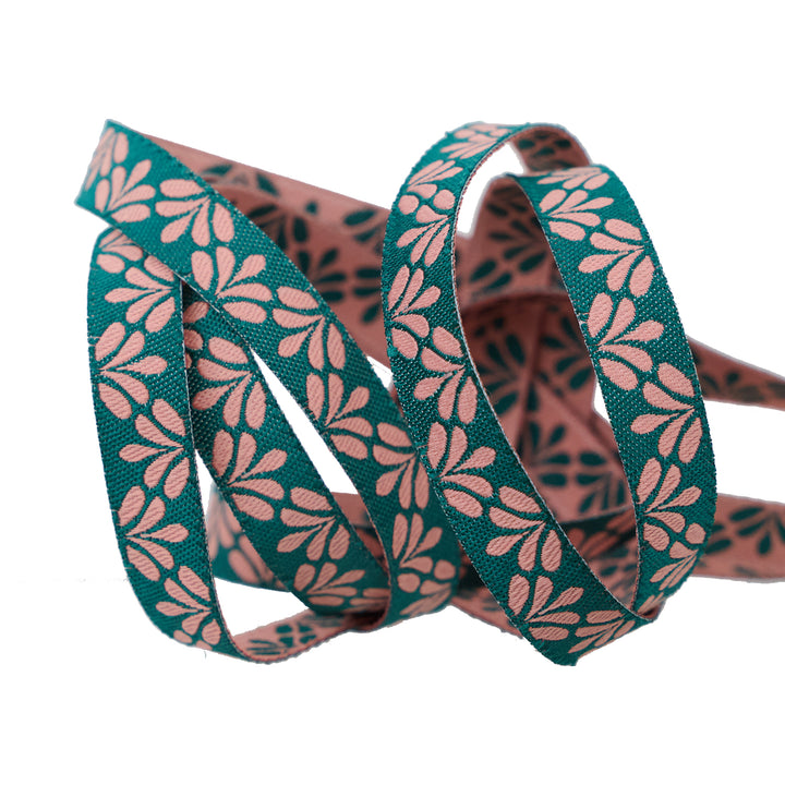 Flora in Teal - 3/8" width - Savannah - 15 yard Spool
