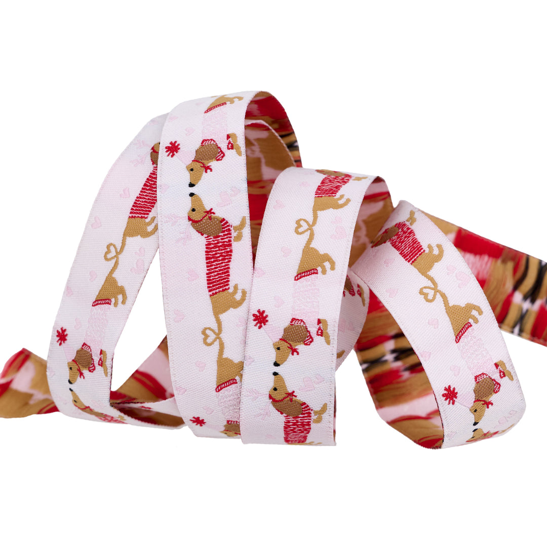 Dachshund Kisses - 7/8" width - Gingerbread Christmas - 15 Yard Spool