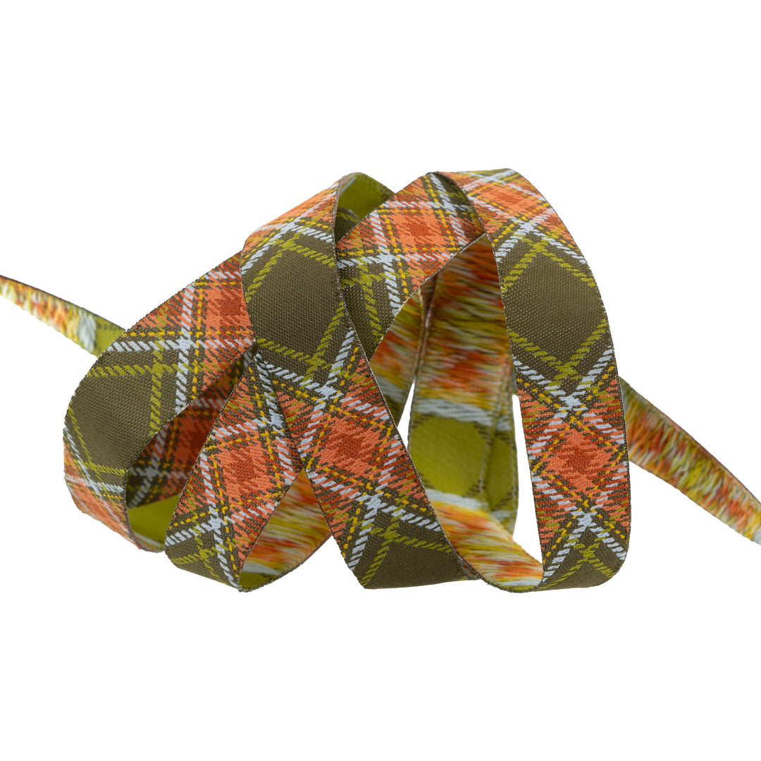 Plaid Diagonal in Moss - 5/8" width - The Great Outdoors by Stacy Iest Hsu - 15 Yard Spool
