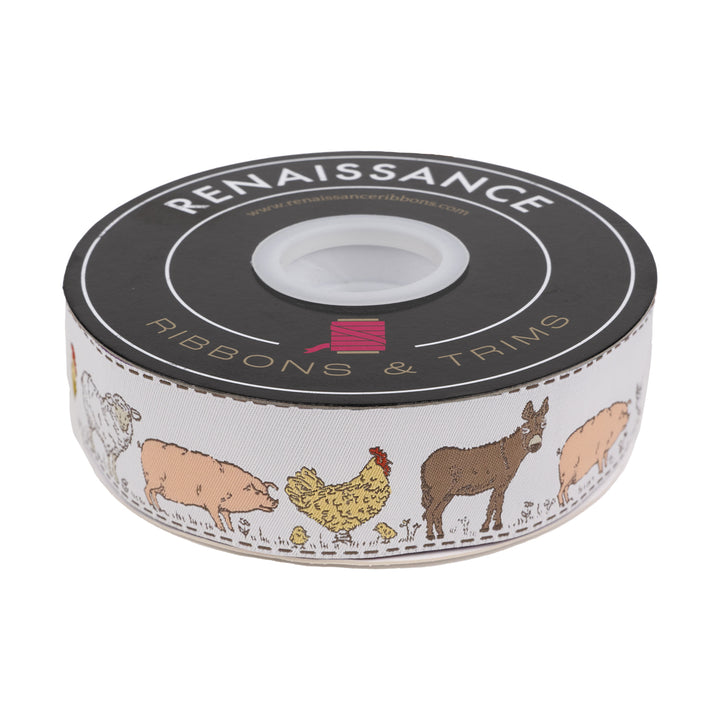 Farmstead - Animal Farm in Linen - 1-1/2" width - by Stacy Iest Hsu - 15 Yard Spool
