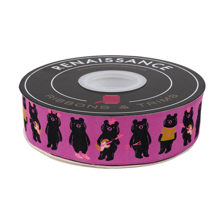 Teddy and the Bears - The Band in Raspberry - 1-1/2" - by Sarah Watts - 15 Yard Spool