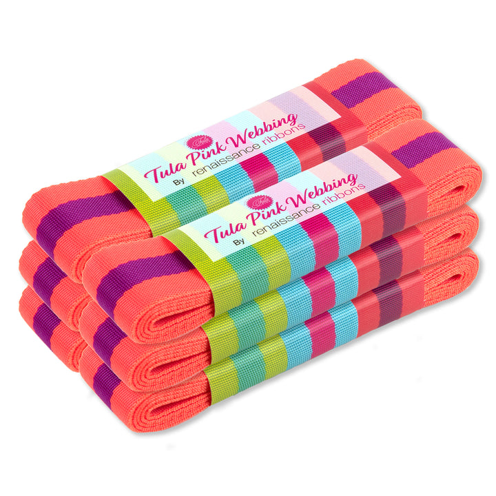 2yd Watermelon and Plum - 1.5" Nylon Webbing - by Tula Pink - PRO 6pk