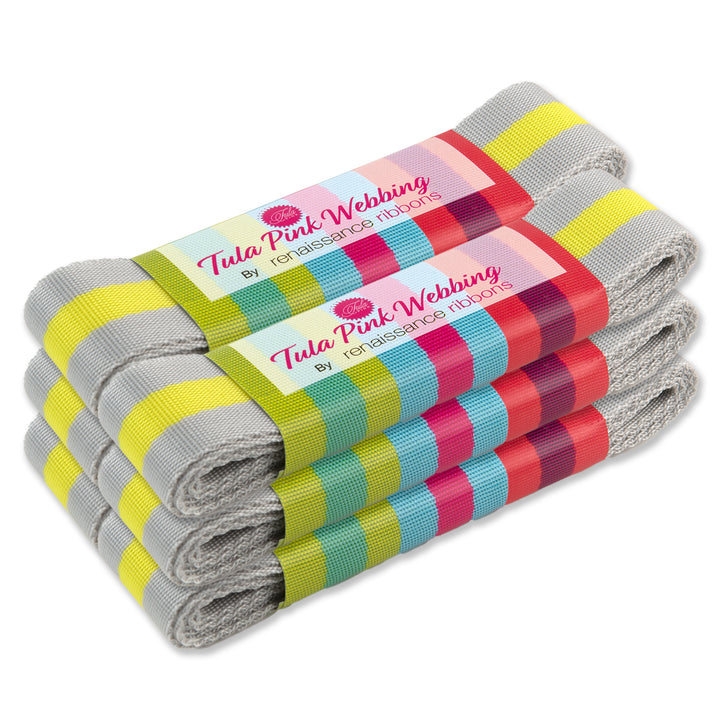 2yd Soft Grey and Neon - 1.5" Nylon Webbing - by Tula Pink - PRO 6pk