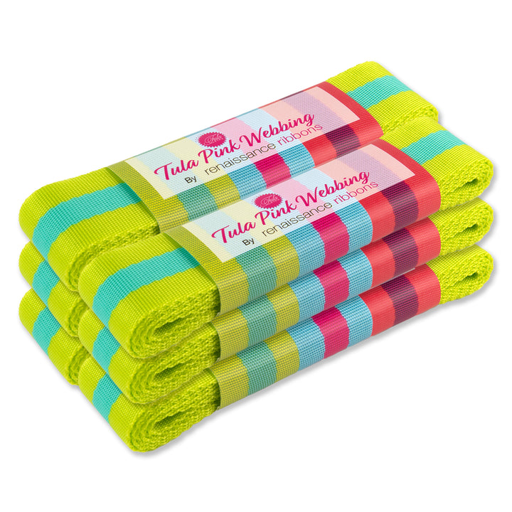 2yd Lime and Turquoise - 1.5" Nylon Webbing - by Tula Pink PRO 6 pk