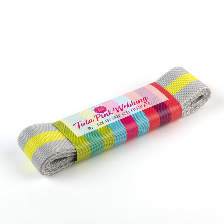 2yd Soft Grey and Neon - 1.5" Nylon Webbing - by Tula Pink - PRO 6pk
