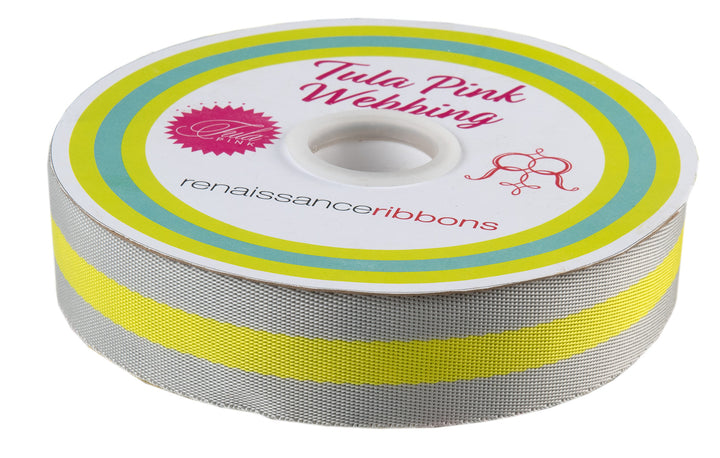 Soft Grey and Neon - 1.5" Nylon Webbing - by Tula Pink - 16 Yard Spool