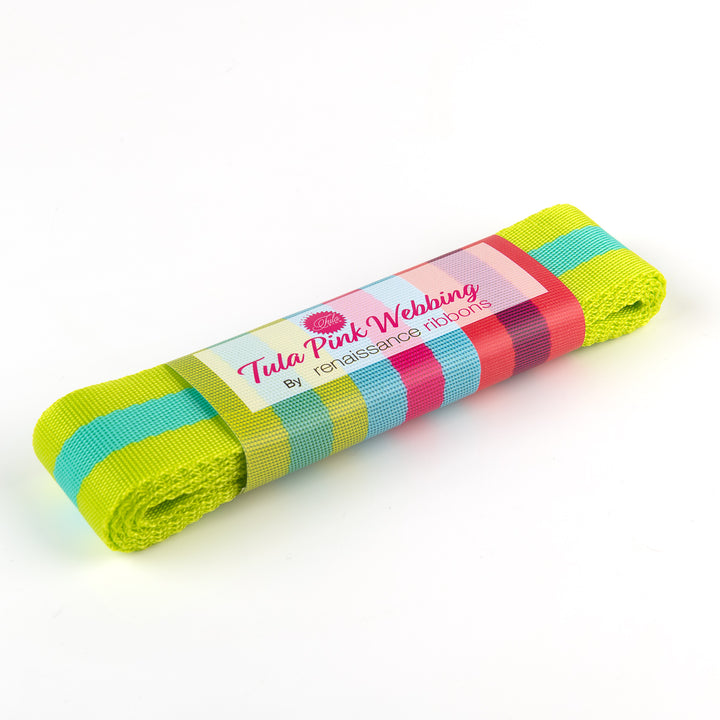 2yd Lime and Turquoise - 1.5" Nylon Webbing - by Tula Pink PRO 6 pk