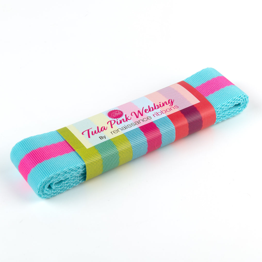 2yd Aqua and Hot Pink - 1.5" Nylon Webbing - by Tula Pink - PRO 6pk