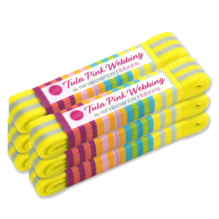 2yd Grey/Neon Yellow - 1" Nylon Webbing - by Tula Pink - PRO 6PK