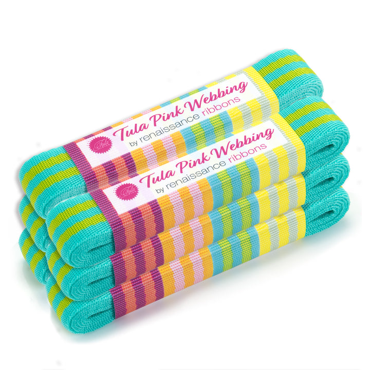 2yd Lime/Turquoise - 1" Nylon Webbing - by Tula Pink - PRO 6pk