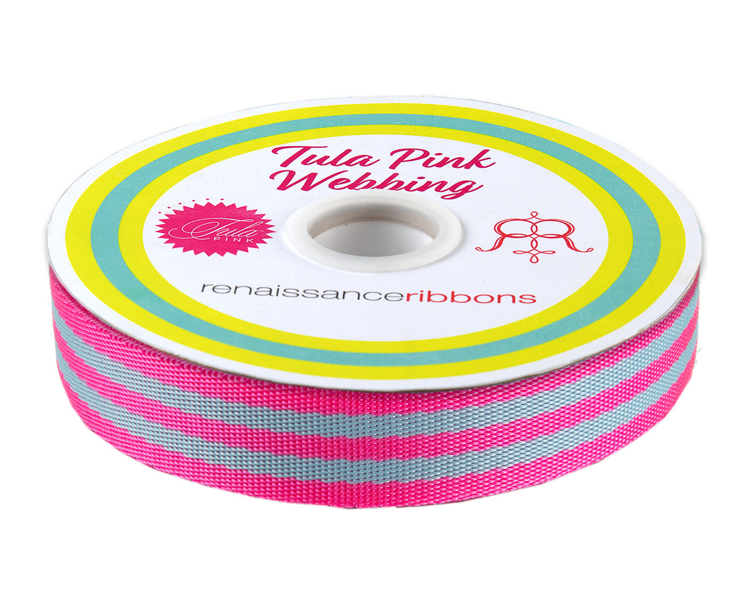 Aqua/Hot Pink - 1" Nylon Webbing - by Tula Pink - 16 Yard Spool