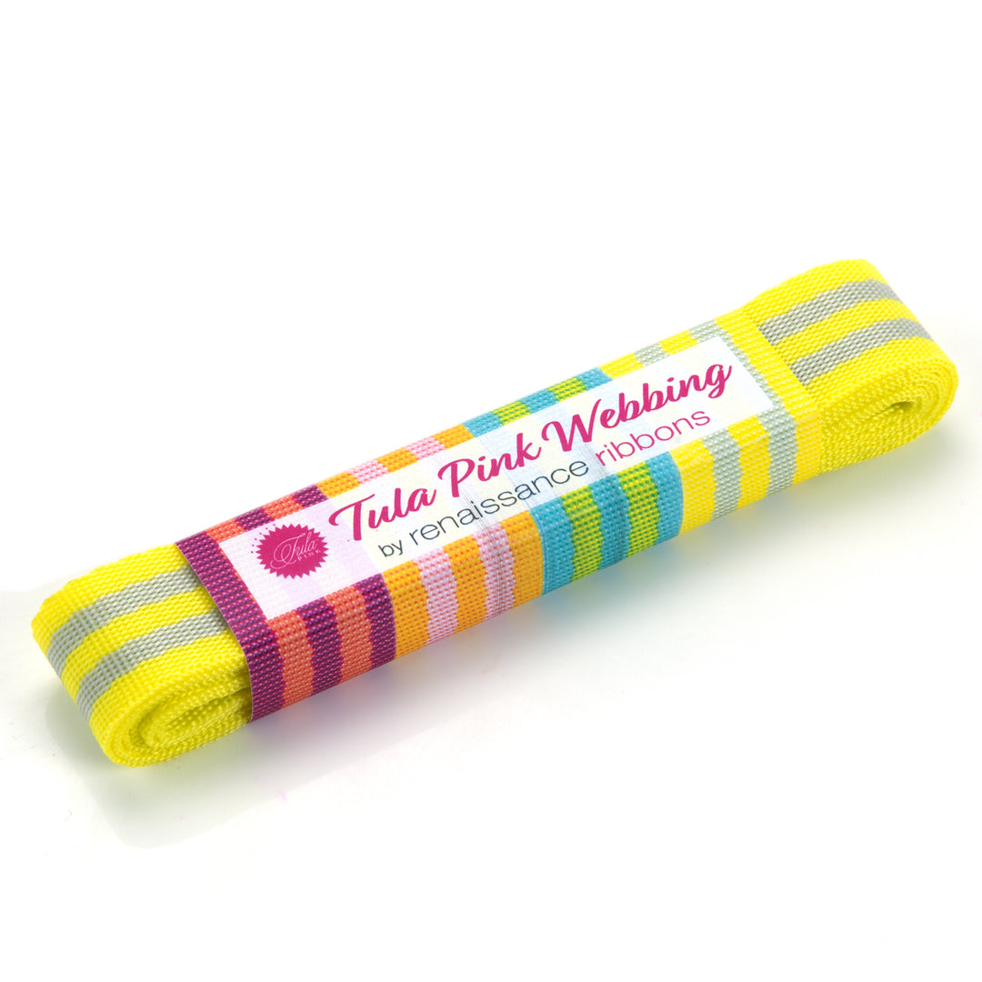 2yd Grey/Neon Yellow - 1" Nylon Webbing - by Tula Pink - PRO 6PK