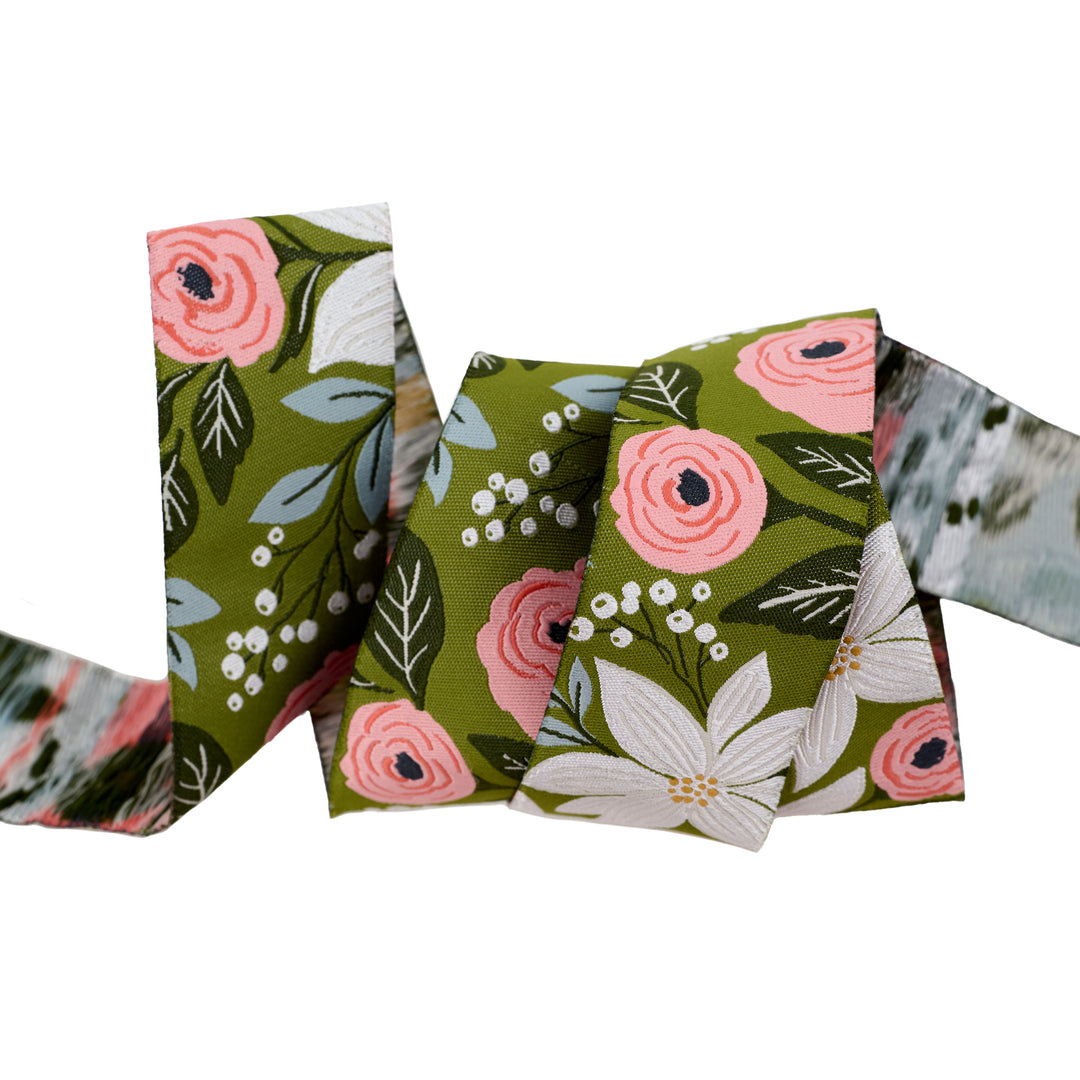 Berry and Pine - Poinsettia Party in Pine - 1-1/2" width - by Lella Boutique - 15 Yard Spool