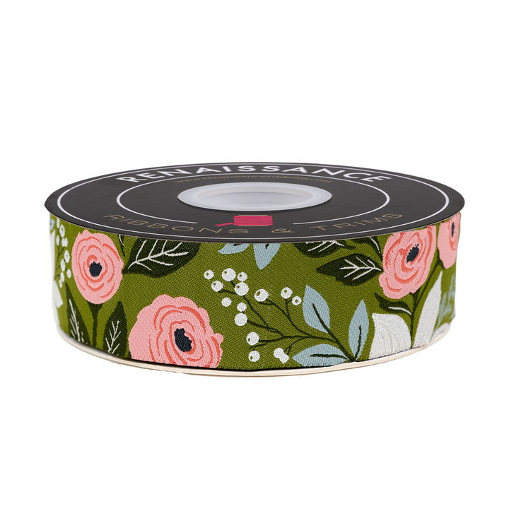 Berry and Pine - Poinsettia Party in Pine - 1-1/2" width - by Lella Boutique - 15 Yard Spool
