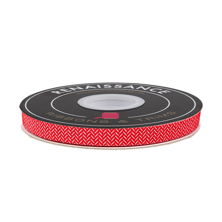 Berry and Pine - Yule Herringbone in Holly - 3/8" width - by Lella Boutique - 15 Yard Spool