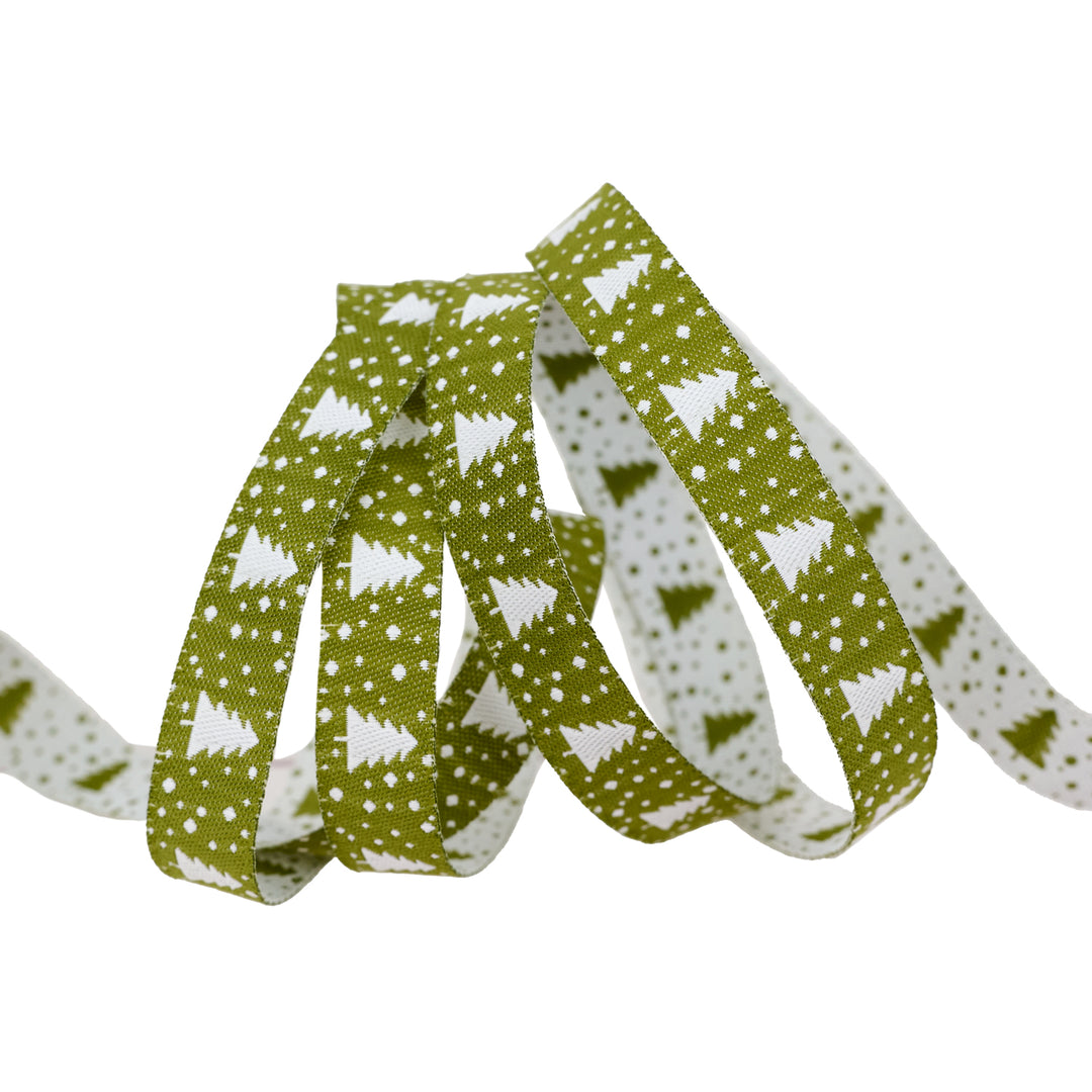 Berry and Pine - Little Trees in Snow - 5/8" width - by Lella Boutique - 15 Yard Spool