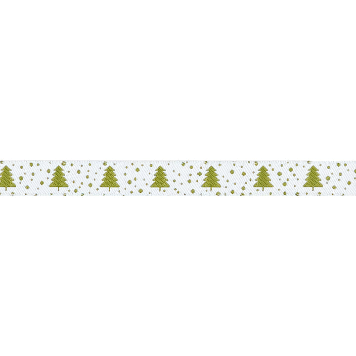 Berry and Pine - Little Trees in Snow - 5/8" width - by Lella Boutique - 15 Yard Spool