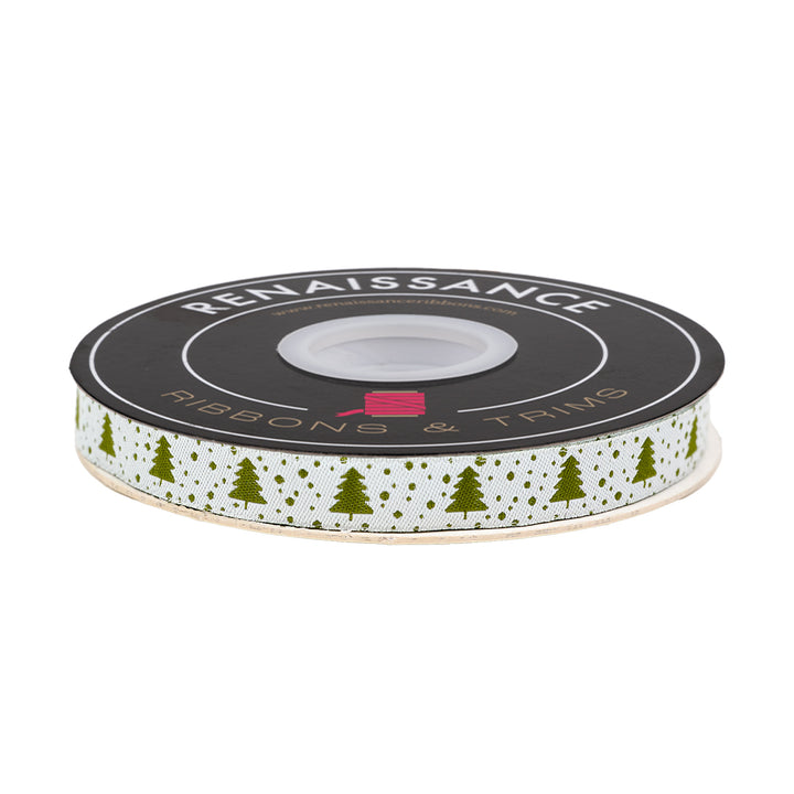 Berry and Pine - Little Trees in Snow - 5/8" width - by Lella Boutique - 15 Yard Spool