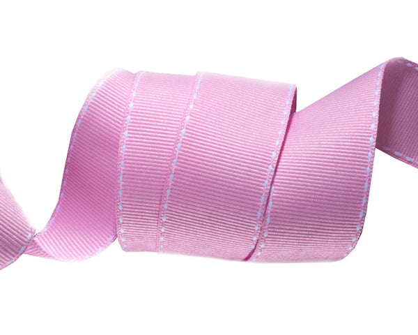 Saddle Stitched Pink Gros Grain 1"