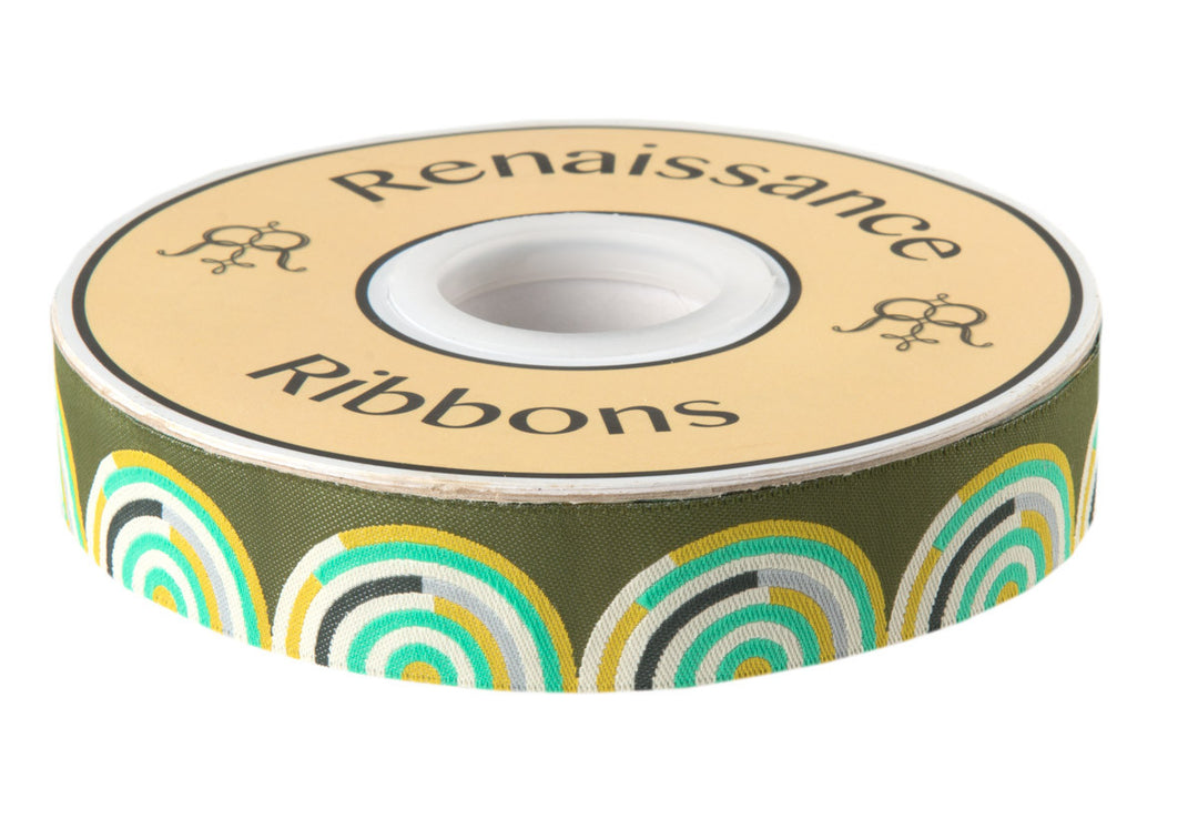 Gold and Mint on Green Hypnotizer ribbon- Tula Pink