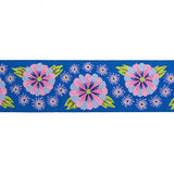 Wide Blue Embroidered Flower Row - 1-1/2" - Kaffe Fassett