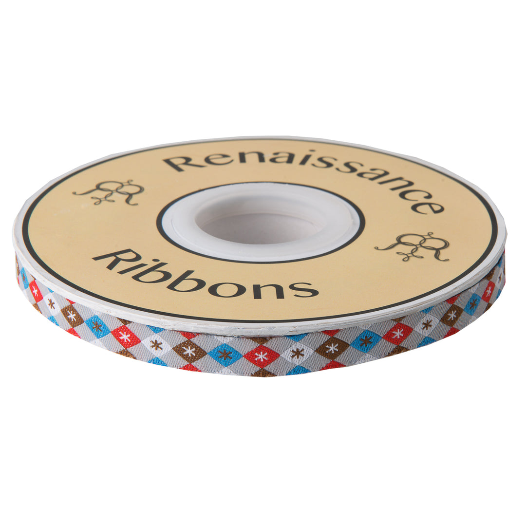 Argyle and Stars on Gray - 3/8" width - by Jessica Jones - 27 Yard Spool