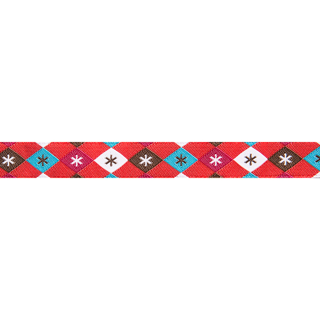 Argyle and Stars on Red - 3/8" width - by Jessica Jones - 27 Yard Spool