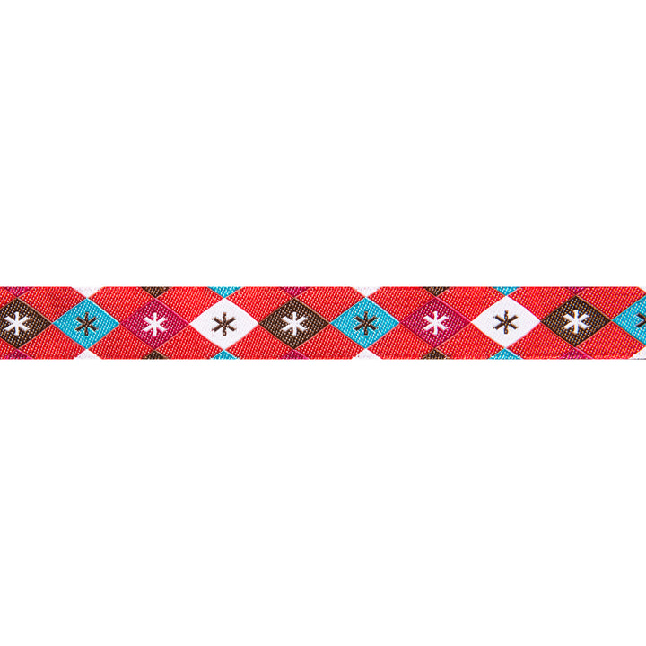 Argyle and Stars on Red - 3/8" width - by Jessica Jones - 27 Yard Spool