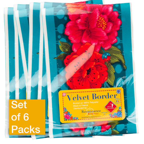 Red Peonies on Turquoise - Printed Velvet Border-Wholesale 6 Packs