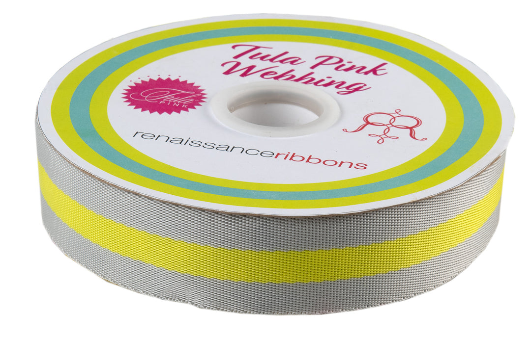 Soft Grey and Neon - 1.5" Nylon Webbing - by Tula Pink - 16 Yard Spool