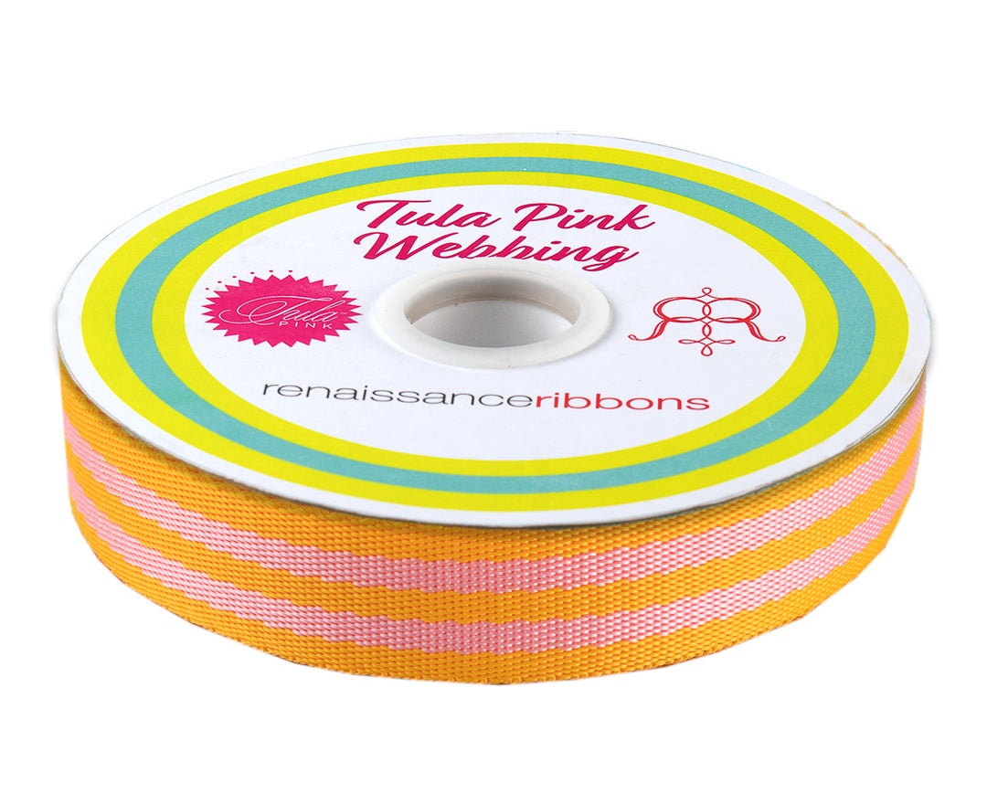 Pink/Orange - 1" Nylon Webbing - by Tula Pink - 16 Yard Spool