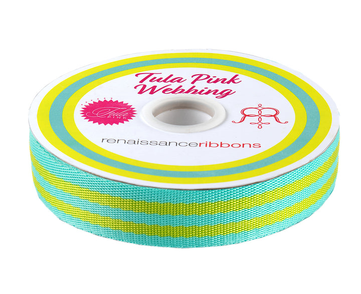 Lime/Turquoise - 1" Nylon Webbing - by Tula Pink - 16 Yard Spool