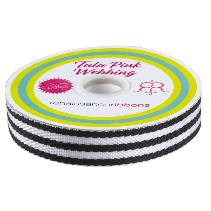 Black/White - 1" Nylon Webbing - by Tula Pink - 16 Yard Spool